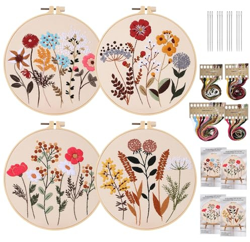 Nybörjare Broderikit: 4 St Startkit, Korsstygnsbroderi, Broderitrådar, Ringar För Vuxna Nybörjare