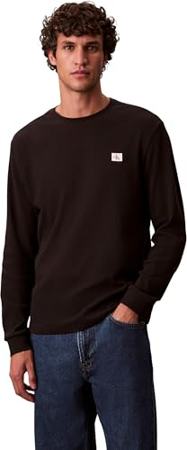 Calvin Klein Camiseta de Manga Larga Hombre Waffle Badge tee con Cuello Redondo, Negro (Black), XL
