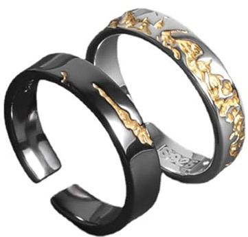 AILYFIRMO Kreativer Ring mit Retro-Crackle-Muster, Trendiger Ring aus Schwarzgold, offener Verstellbarer Herrenring, stilvolle Schmuckgeschenke für Männer