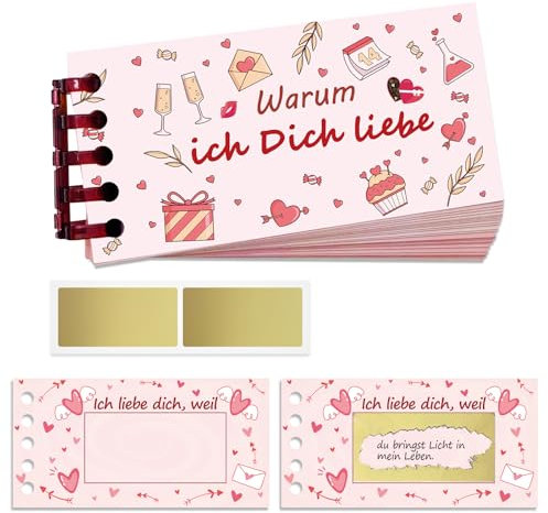 DADAPANGHU Ich Liebe Dich Rubbelkarten, Valentinstag Geschenke für Ihn Sie, Geschenke für Männer Frauen, Jahrestag Geschenk für Ihn Sie, Valentinstag Karte Liebe Geschenk, Rubbellose Selber Machen