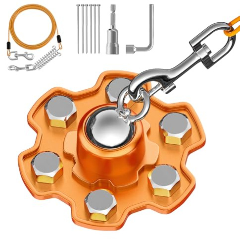 Tivray Estaca y Cable Giratorias 360° Perro, Estaca Resistente Correa Patio Soporta 180 Libras Fuerza Tracción con 30 Pies Cable de Amarre, Corredor Perro para Patio Campamento Aire Libre, Naranja
