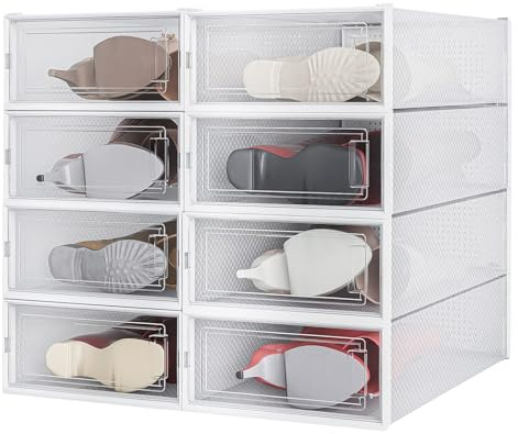 PARANTA 8-Piece Boot and Shoe Storage Box, Stackable Clear Plastic Shoe Box, Space-Saving Shoe Organizer for Boots, Sneakers, and High Heels, Clear