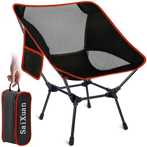 SaiXuan Leichter Klappstuhl für Outdoor & Camping – Faltbarer Campingstuhl mit Seitentasche und Tragetasche, Atmungsaktives Netzdesign, Belastbar bis 120kg, Ideal für Reisen, Angeln, Strand