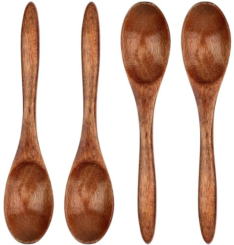 Hurifeng Holz Suppenlöffel Set - 4 Stück Handgefertigte Holzlöffel für Kochen und Mischen - Natürliche Holzlöffel für Heiße Getränke - Ideal für Honig； Kaffee und Tee