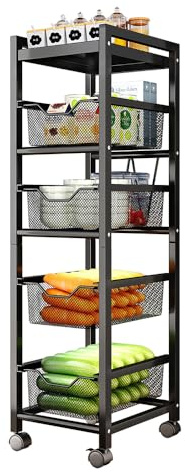 NUODWELL Kitchen Storage Trolley Cart, Rotating Storage Rack Cart