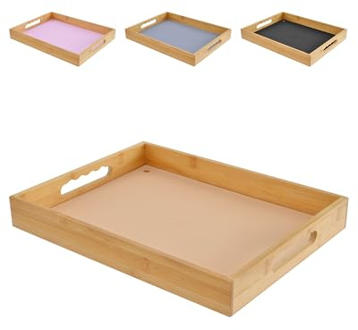Bamboo Serving Tray with Handle, Decorative Ottoman Tray for Living Room, Coffee Table, Breakfast in Bed, Candle Display