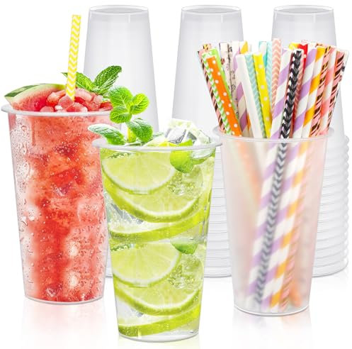 Huanmin 50 PCS verre plastique reutilisable Gobelet, Plastique Gobelets Réutilisables Givré 500ML Verre Plastique Reutilisable Gobelets, gobelet granité, Tasse À Boire pour Fêtes, Mariages, Vacances