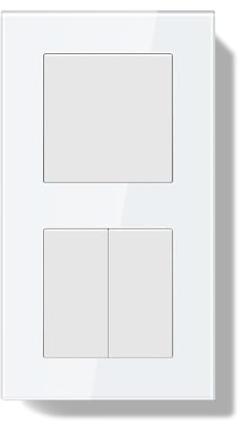 BSEEDLIFE Interruptor Pared Doble de Luz Empotrable,Interruptor Conmutador de Pared con Marco de Cristal,1 Gang 2 Vías+2 Gang 1 Vía Fácil Instalación,157 * 86mm Blanco