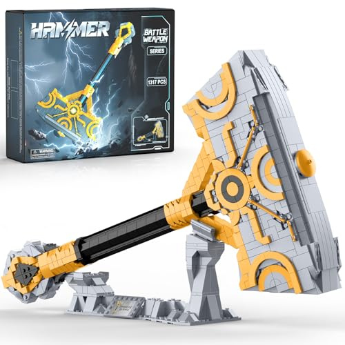 Finger Rock Thor Battle Hammer Bausteine Set für Erwachsene, Legendärer Hammer Baukasten mit einer Basis für Display, 1317 Teile Klassische Spielzeugwaffe Modell Sammlung Geschenke für Teens Jungen 10