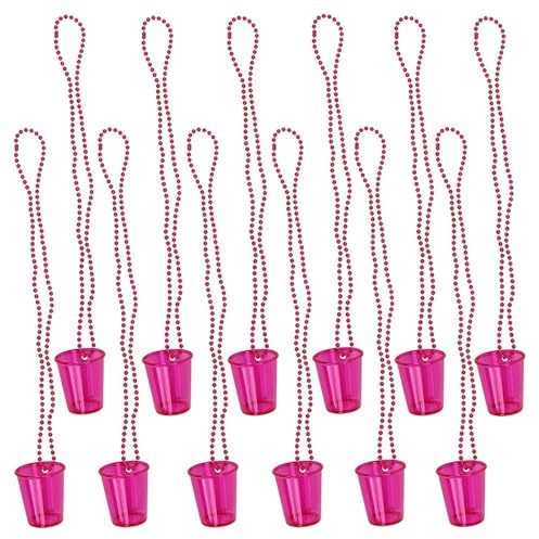 Bead Chains Shot Glass, 12Pieces Hen Party Shot Glasses, Bead Chain Cups, Bache lorette Party Shot Glass Necklace, Beaded Necklace for Birthday New Year Parties Decoration Accessories