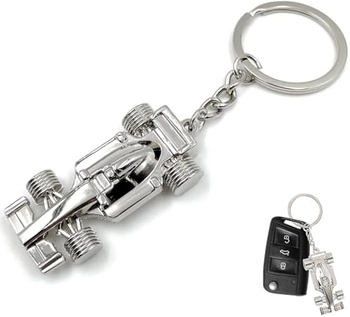 ZHAOYCSH Porte-clés de Voiture de Course en Métal Argenté - Cadeau Créatif pour Hommes et Fans de Sport Automobile - Miniature 3D Solide en Alliage Accessoire de Sportive
