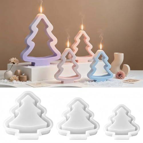 wikimo Silikonform Gießformen Weihnachten, 3er Set Tannenbäume in 3 Größen | Geeignet für Gips, Raysin, Epoxidharz und Beton – für stehende 3D-Winterdeko, Tischschmuck und kreative DIY-Projekte
