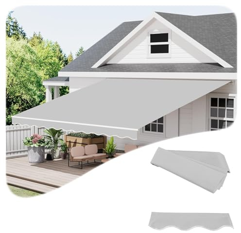 Markisenstoff Markise mit Volant (Ohne Rahmen), 2.0m 2.5m 3.0m 3.6m 4m 5m Ersatzstoff für einziehbare Terrassenmarkise, Sonnenschutz UV Schutz Balkon Markisenstoff(Hellgrau,300x150cm)