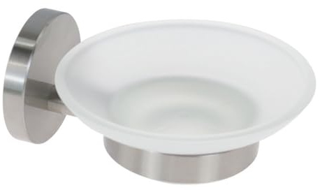 Vetrineinrete® Porta sapone in acciaio satinato con piattino vetro satinato accessori da bagno porta saponetta