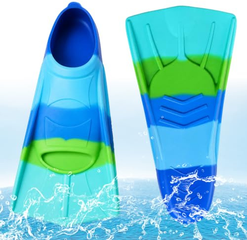 Schwimmflossen Kinder, Kurze Flossen Kinder, 100% Silikon Schnorchelflossen, Kurzschwimmflossen für Schwimmtraining, Freiwassertraining, Schnorcheln, Tauchen für Anfänger