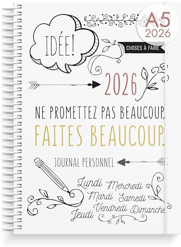 Burde Doodle A5 2026 Agenda Hebdomadaire - Pour Enseignants, Étudiants Et Professionnels, Avec Planning Mensuel, Autocollants Et Reliure Spirale.