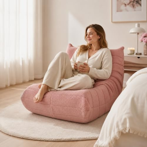 DAHUEN Pouf divano da pavimento, divano Togo con design ergonomico, divano lazy con rivestimento in pelliccia sintetica e memoria super morbida, per camera da letto, soggiorno (rosa)