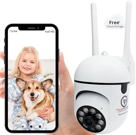 TradeProvider® WiFi Security Camera 1080P HD Dome PTZ | Indoor Pet Dog Cat Baby Monitor | AI Motion Detection, Night Vision, 2-Way Audio, Free Cloud Storage, Home CCTV Camera (White)