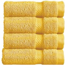 Christy Chroma Face Cloths Set | Pack of 4 | Soft Velvety Smooth Bathroom Flannels | Bold and Bright | Face and Body Wash Cloths | 100% Cotton | Mustard Yellow