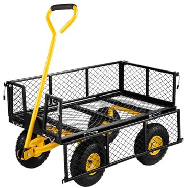 Robuster 300-kg-Gartenwagen mit abnehmbaren Seitenwänden und pannensicheren Reifen, Flexibler Griff, vielseitiger Transportwagen for den Garten