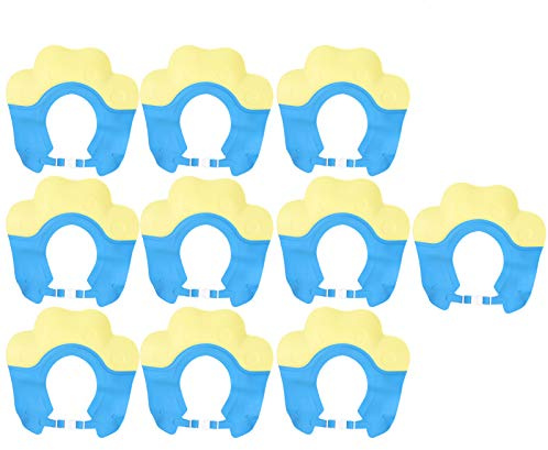 Cuffia da doccia per bambini Cappello da bagno regolabile per bambini Protezione impermeabile Lavaggio scudo per capelli per bambini Taglio di capelli da bagno Giallo Blu 10 pezzi