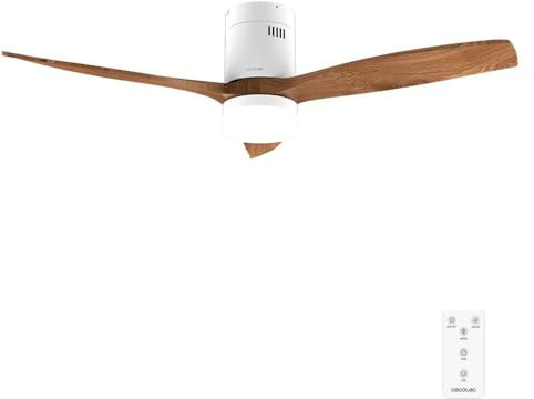 Cecotec Ventilador de Techo EnergySilence Aero 5600 Classic White&DarkWood | Motor DC 40W, 132cm, LED 18W, Mando a Distancia, Temporizador, 6 Velocidades, 3 Aspas, Modo Verano/Invierno