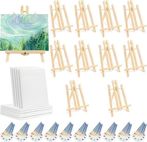 Leinwand mit Staffelei, 20 x 25, 130-teiliges Malset mit Staffeleien, Leinwänden, Paletten und Pinseln, Künstler-Malset für Malpartys sowie für Acryl-, Öl- und Aquarellmalerei