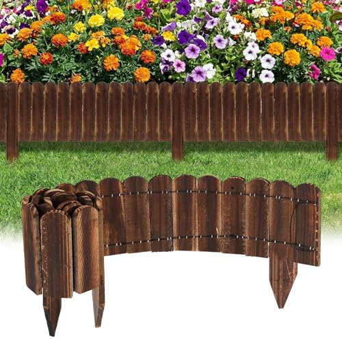 ABIUBIU Set di 2 bordi per aiuole e aiuole in legno – 120 x 15 cm con picchetti da 10 cm – bordo per prato, recinzione e aiuole impregnato, lunghezza totale 2,4 m