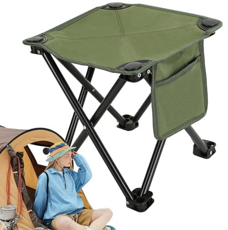 Folding Camping Stool - Oxford Fabric Folding Stool for Adults | Breathable Seat Chair with Side Pockets | Lightweight Portable, Anti-Slip Base, for Hiking Beach Picnic Garden Fishing Travel