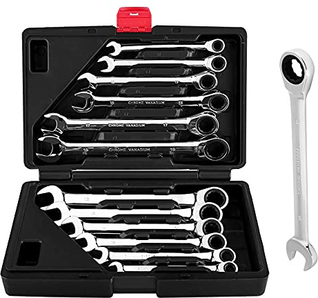 Cocoarm Ratschenschlüssel Set, 12-teilig, Maulschlüssel und Ringschlüssel aus Chromvanadium, 8-19 mm, mit Koffer