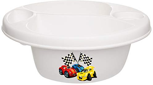 alles-meine.de GmbH 3 Kammer - Schüssel/Waschschüssel/Kinderwaschbecken - weiß Auto - Rennwagen Bieco - mit Seifenablage - Organizer - Reinigungsmittel Aufbewahrungsbox ..
