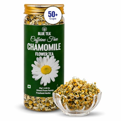 BLUE TEA - Chamomile Tea - 30 g - 50+ Cups | SLEEP & RELAXATION | Flower Based Tea - Caffeine Free - Flower Based - Non-Bitter | Reusable Pet Jar