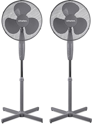 Schallen 2 x 16 Electric Modern Oscillating Floor Standing Tall Pedestal Air Cooling Fan (Grey)