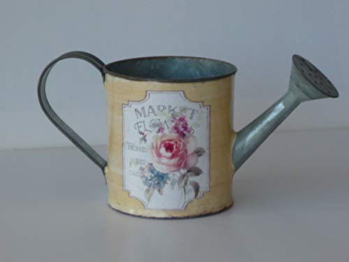 Arrosoir en tôle de zinc jaune, roses, jardinière, pot décoratif, bol de fleurs, pot de fleurs