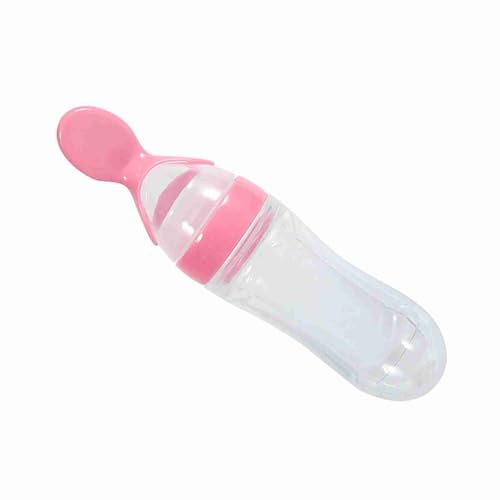 Biberon con cucchiaio, 1Pc 90mL Cucchiaio dispenser di alimenti per neonati in silicone Biberon con cucchiaio Biberon per alimenti freschi Spremiagrumi per cereali(rosa)