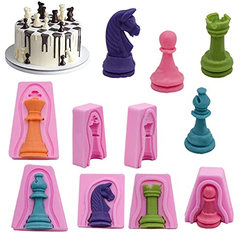 WonDerfulC silikonfondantform internationellt schack 6-delat set kaka choklad tvålformar 3D kung, häst, soldatformad schackform