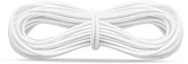 Realm Elastic Cord/Round Hat Elastic Black & White (1mm, 2mm & 3mm) Craft, Jewellery Stringing, Masks, Party Hats (White, 1mm - 10 Metres)