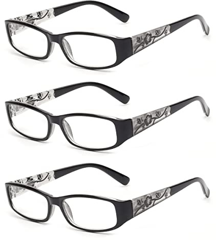 JM 3 Pack Damen Lesebrille Federscharnier Vintage Rechteckig Leser für Weib +0.5 Schwarz