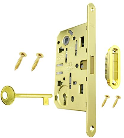 Serratura Magnetica POLARIS AGB con Fronte 18x196 mm. (INTER. 90 ENTR. 50, FORO CHIAVE, OTTONATO)