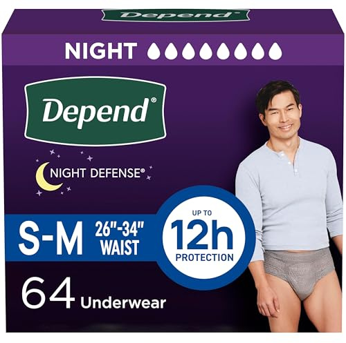 Depend Night Defense Adult Diapers for Men, S/M, 64 Count