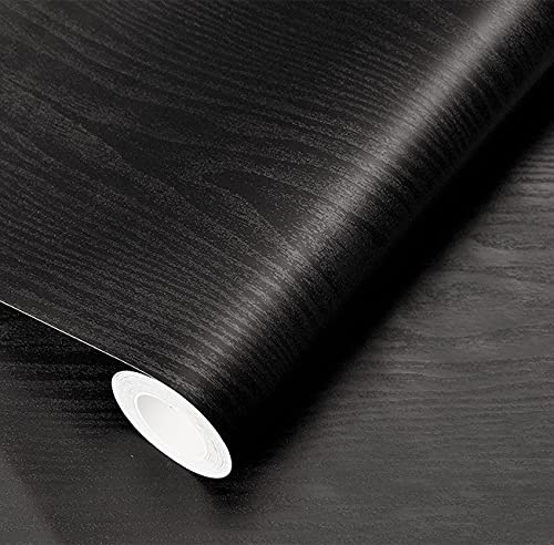 Mercoy Black Wallpaper Wood 40cmX500cm Peel and Stick Wallpaper Self Adhesive Black Wood Grain Paper Sticky Back Plastic Waterproof Vinyl Film for Kitchen Bedroom DIY Decorative