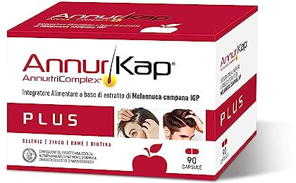 AnnurKap PLUS Integratore Capelli | 90 Capsule | con Melannurca Campana, Selenio, Zinco, Rame e Biotina | supporta la crescita e la forza dei capelli | integratore naturale Made in Italy