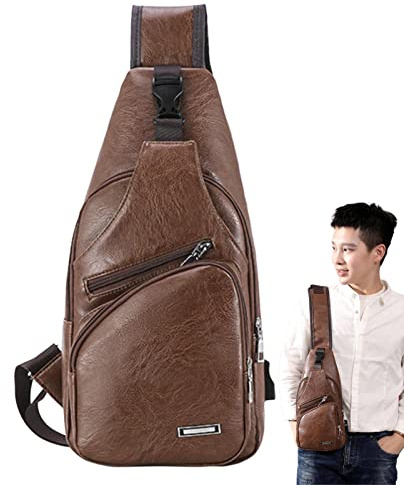 Yajimsa Pecho PU,Bolso Bandolera Bandolera para Hombre Cuero PU | Bolso Bandolera Hombro pequeño Cuero PU, Paquete Pecho Utilidad Deportiva, Bolso Pecho para Hombres