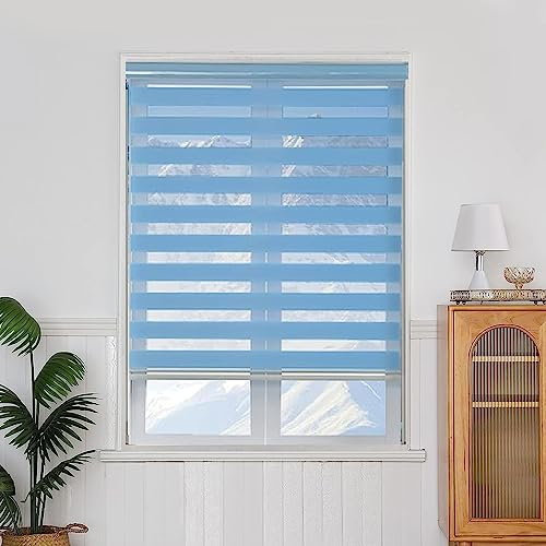 Verdunklungsrollo Klemmfix 50 x 160 cm Verdunkelung Sonnenschutz Fensterrollo Zebrarollo Seitenzugrollo inkl. Zubehör für Wohnzimmer Küche Büro, Blau