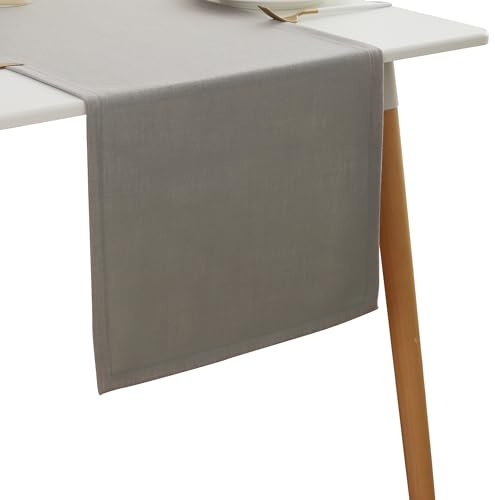 Simurq Tischläufer Hellgrau mit Lotus Effekt | Tischläufer in Uni Farbe für moderne Stildekoration | Wasserabweisend & Waschbar & Pflegeleicht (Hellgrau, 30x120 cm / ca.12x47 in)