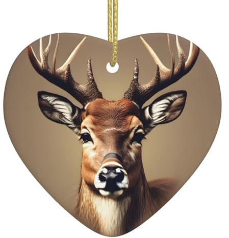 Kleine Keramik Xmas mit & herzförmigen hängenden Ornamenten - Handwerklich hergestellte Keramikornamente Hinzufügen Festliche Freude Hirschkopf Druck