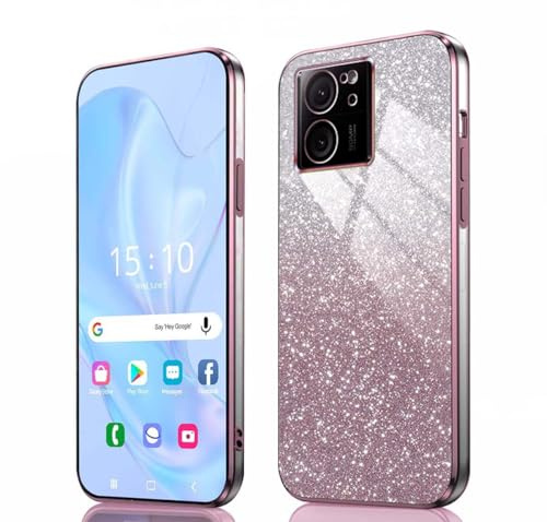 GOKEN Funda para Xiaomi 13T Pro/Xiaomi 13T - Carcasa Antigolpes de Silicona Suave, con Bordes Electroplateados y Tarjeta con Brillo Integrada, Cover Case -Rosa Degradado