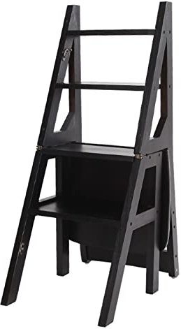 Holzleiter-Stuhlhocker, faltbar, 4 Stufenhocker, tragbare Trittleiter, Heimbibliothek, Kletterleiter, Bücherregal, Ausstellungsregale, Thekenstuhl für Büro, Garten