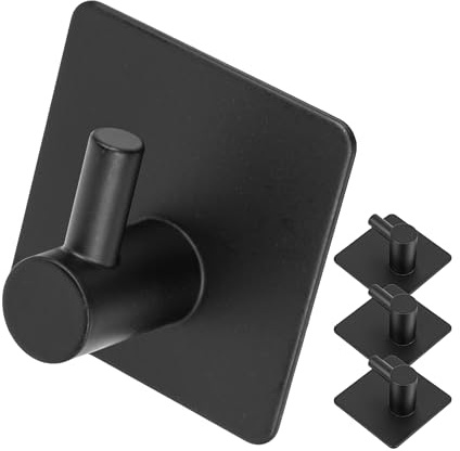 Edelstahl Haken zum Kleben, 4 Stück, in Schwarz, Klebehaken für Handtuch, Bademantel, Geschirrhandtuch, Handtuchhaken Badezimmer, Handtuchhalter Küche, Bademantelhaken, Handtuchhalterung selbstklebend