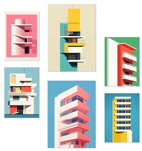 Nacnic 6er-Set Bauhaus-Rosa Poster mit Designillustrationen zur Dekoration der Wände Ihres Zuhauses. Räume, Büro, Laden und Geschäft Format A3 und A4 Rahmenlos